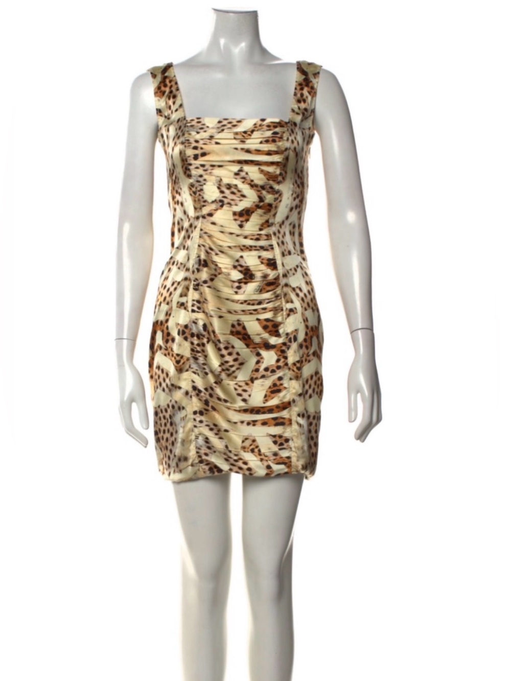 2000s Roberto Cavalli Leopardo print silk & Lycra satin cocktail dress